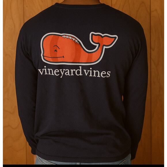 Vineyard Vines Shirt Mens Small Blue Long Sleeve Football Whale Game Day - Picture 1 of 8